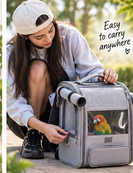 The Wing & Wander — Portable Bird Backpack Carrier with Perch & Tray 🦜✨