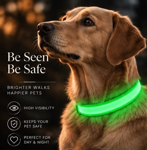 The Glow Up Collar — LED Luminous Dog Collar with Glitter Pendant, USB or Battery 🐕✨