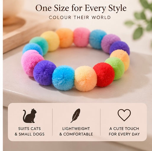The Pom Pom Collar — Plush Ball Bow Collar for Dogs & Cats, 21 Colours 🌸🐾