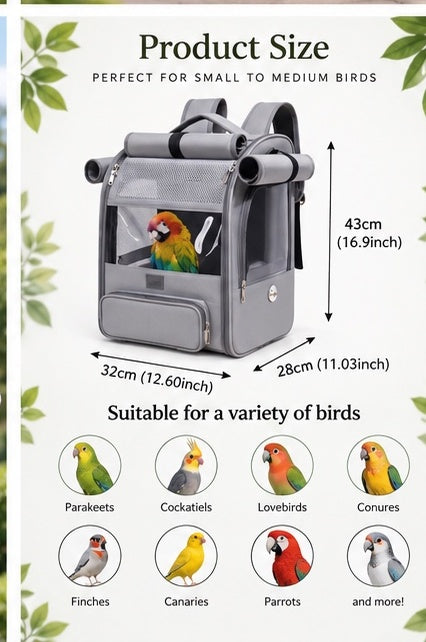 The Wing & Wander — Portable Bird Backpack Carrier with Perch & Tray 🦜✨
