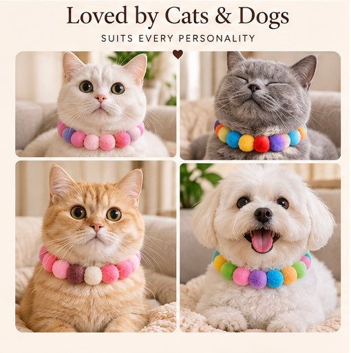The Pom Pom Collar — Plush Ball Bow Collar for Dogs & Cats, 21 Colours 🌸🐾