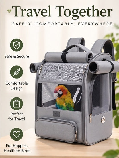 The Wing & Wander — Portable Bird Backpack Carrier with Perch & Tray 🦜✨