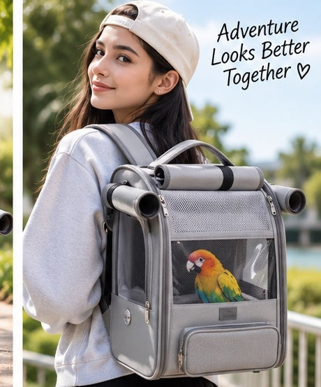 The Wing & Wander — Portable Bird Backpack Carrier with Perch & Tray 🦜✨