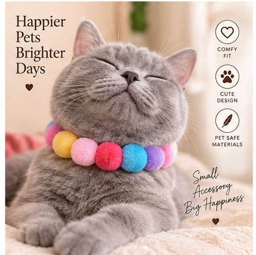 The Pom Pom Collar — Plush Ball Bow Collar for Dogs & Cats, 21 Colours 🌸🐾