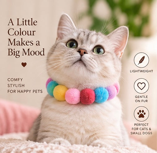 The Pom Pom Collar — Plush Ball Bow Collar for Dogs & Cats, 21 Colours 🌸🐾