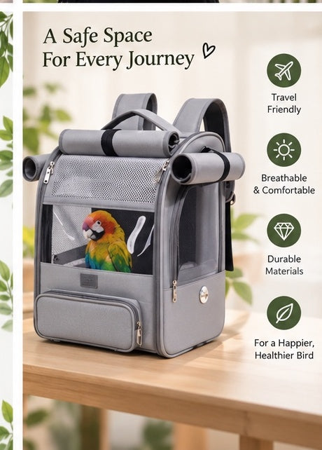 The Wing & Wander — Portable Bird Backpack Carrier with Perch & Tray 🦜✨