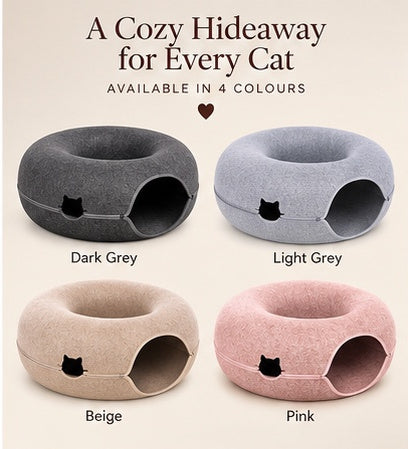 The Donut Den — 2-in-1 Felt Cat Tunnel Bed & Donut Nest for Cats 🐱🍩