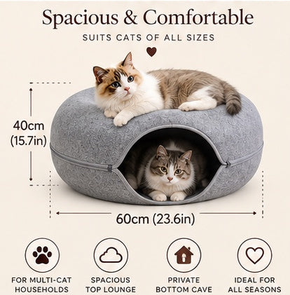 The Donut Den — 2-in-1 Felt Cat Tunnel Bed & Donut Nest for Cats 🐱🍩