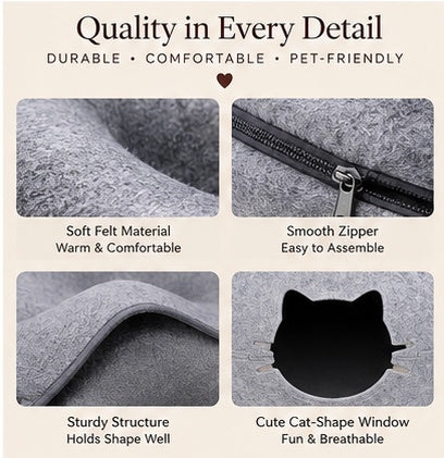 The Donut Den — 2-in-1 Felt Cat Tunnel Bed & Donut Nest for Cats 🐱🍩