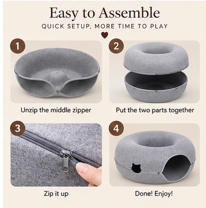 The Donut Den — 2-in-1 Felt Cat Tunnel Bed & Donut Nest for Cats 🐱🍩