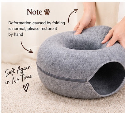 The Donut Den — 2-in-1 Felt Cat Tunnel Bed & Donut Nest for Cats 🐱🍩