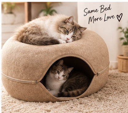 The Donut Den — 2-in-1 Felt Cat Tunnel Bed & Donut Nest for Cats 🐱🍩