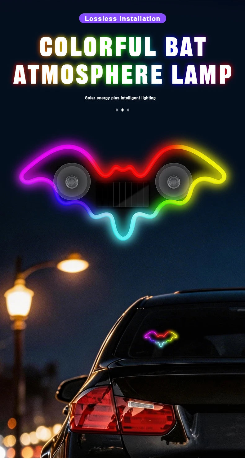 The Bat Signal — Solar Powered Bat LED Neon Atmosphere Light for Your Car 🦷💜