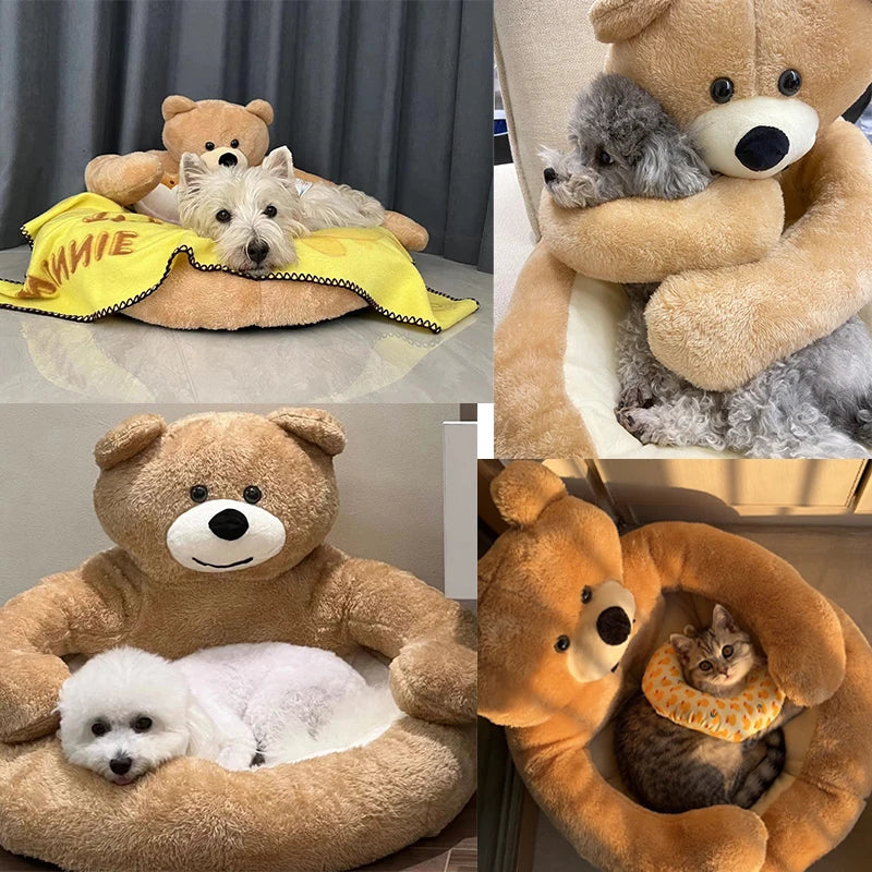 The Bear Hug Bed — Plush Semi-Enclosed Pet Nest for Dogs & Cats Who cuddle in Style 🐾🦎