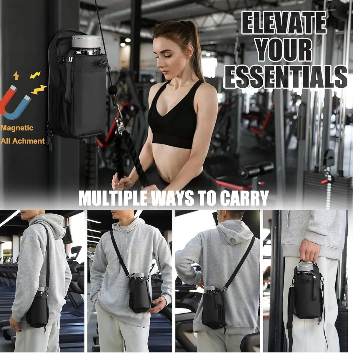 The Iconic Gym Bag — Magnetic Water Bottle & Phone Carrier for Serious Training 🏋️❤️‍🔥