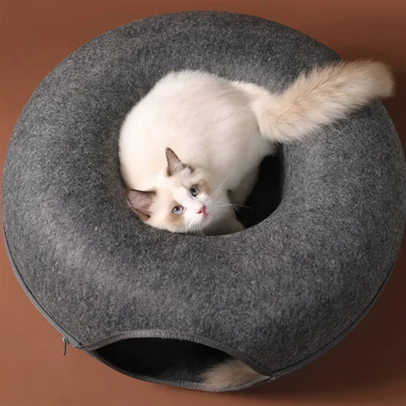 The Donut Den — 2-in-1 Felt Cat Tunnel Bed & Donut Nest for Cats 🐱🍩