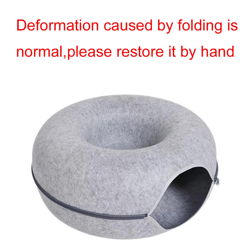 The Donut Den — 2-in-1 Felt Cat Tunnel Bed & Donut Nest for Cats 🐱🍩