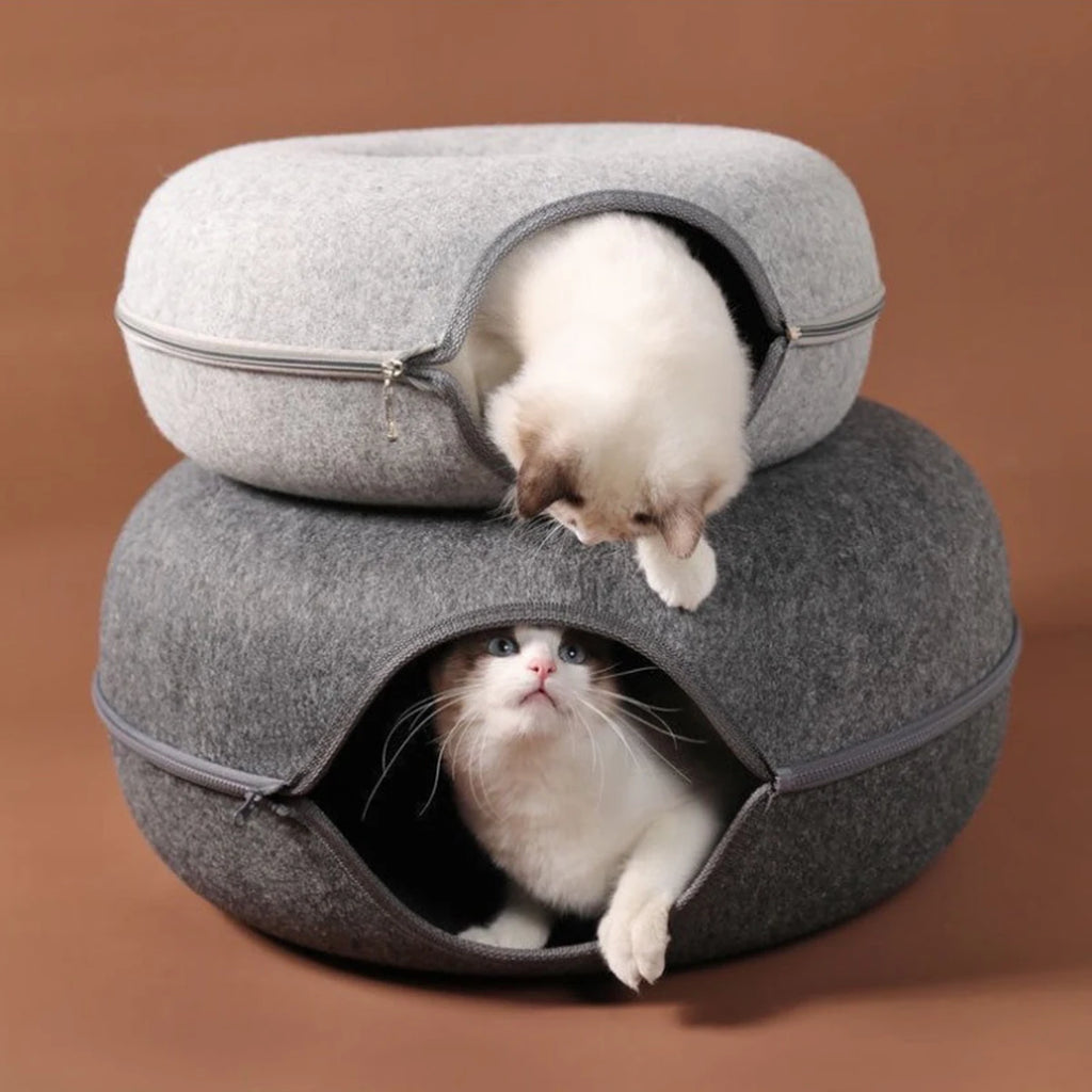 The Donut Den — 2-in-1 Felt Cat Tunnel Bed & Donut Nest for Cats 🐱🍩