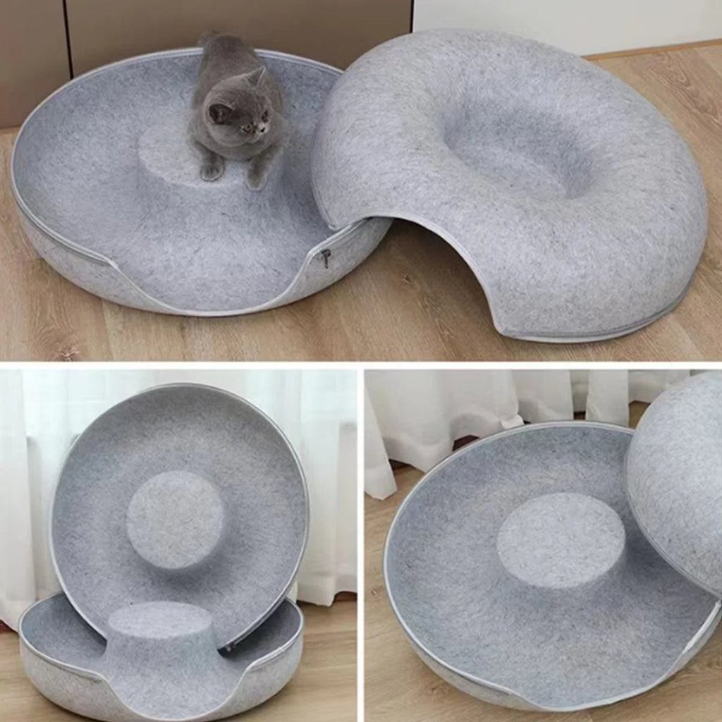 The Donut Den — 2-in-1 Felt Cat Tunnel Bed & Donut Nest for Cats 🐱🍩