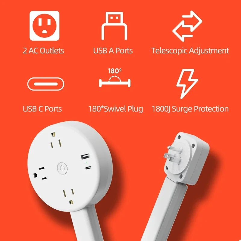 The Reach Around — Rotating Extendable Wall Plug Power Socket for Nightstands & Tight Spaces 🔌✨