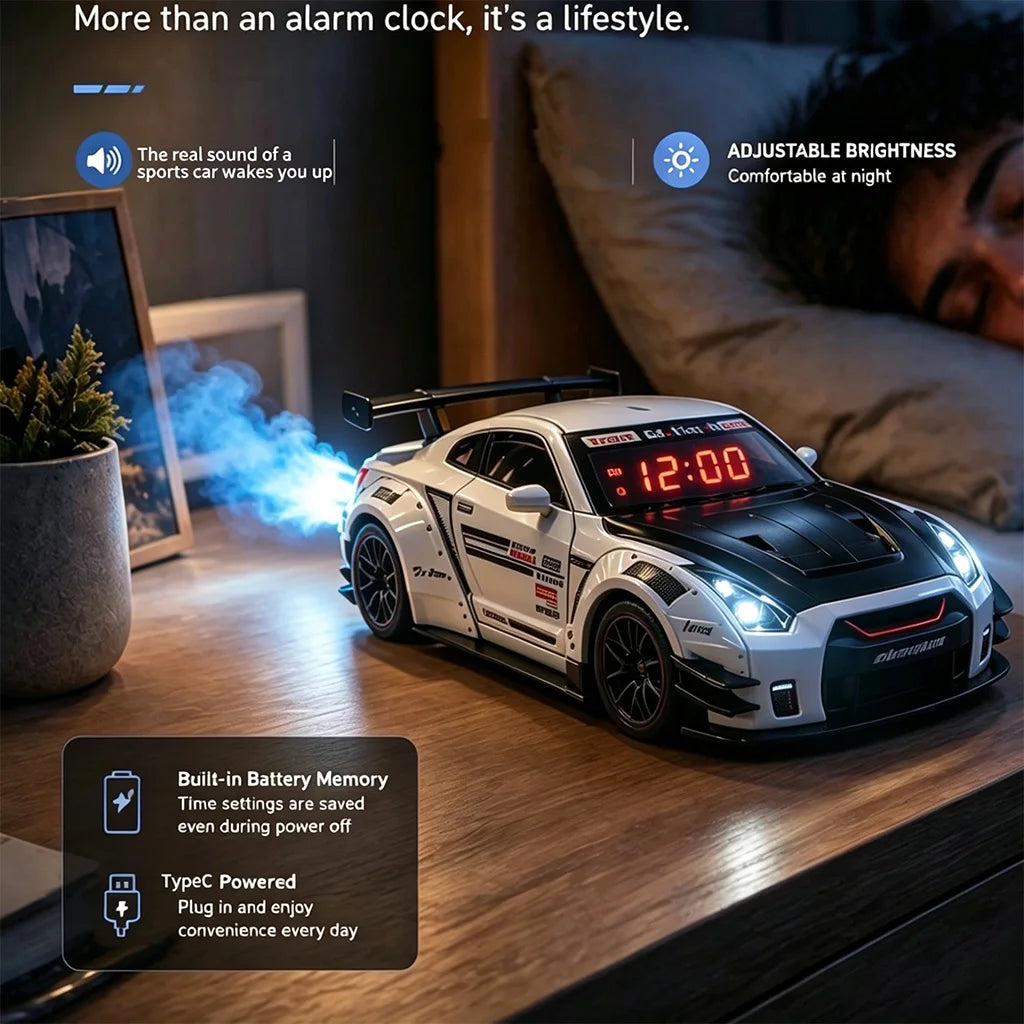 The Wake Up King — Sports Car Alarm Clock With Engine Roar & Mist Sprayer 🚗💨