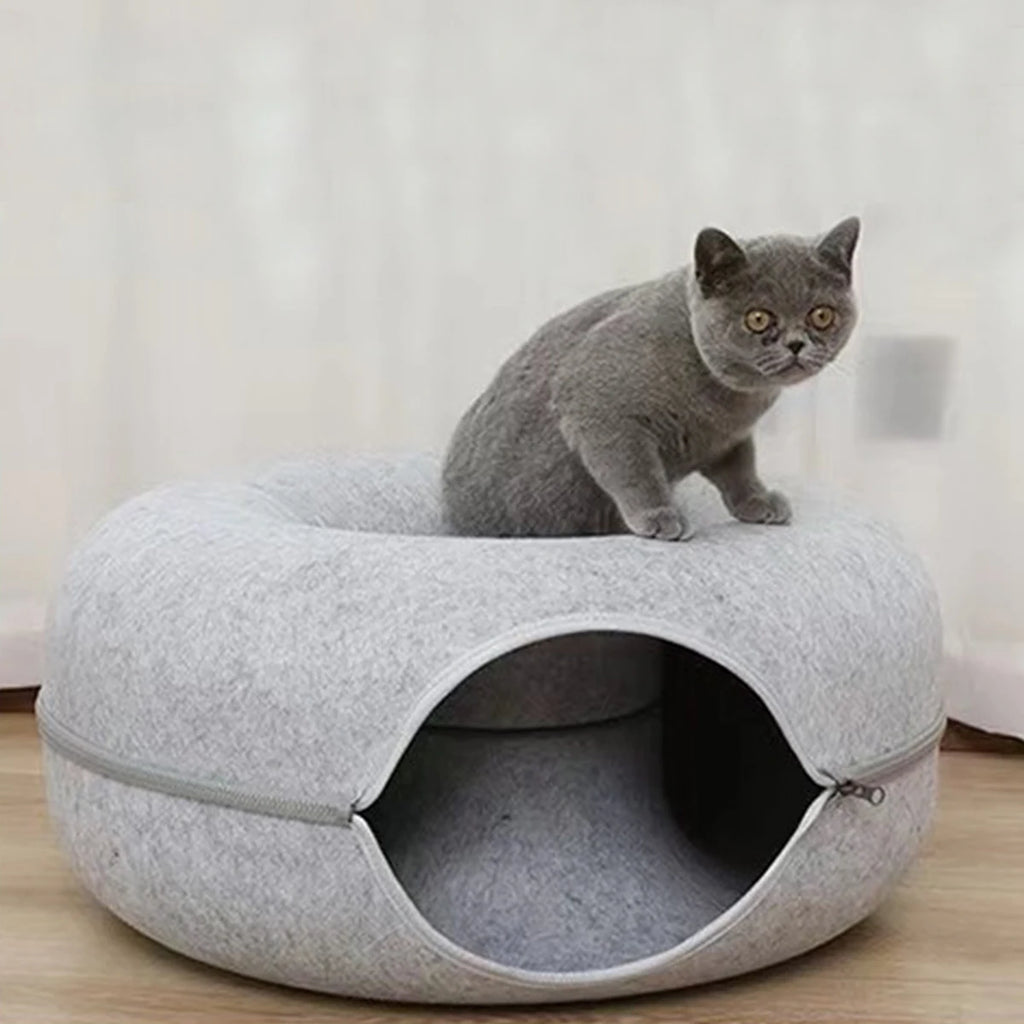 The Donut Den — 2-in-1 Felt Cat Tunnel Bed & Donut Nest for Cats 🐱🍩