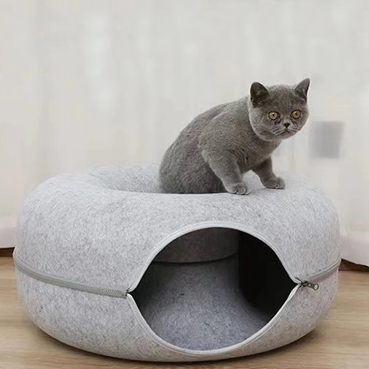 The Donut Den — 2-in-1 Felt Cat Tunnel Bed & Donut Nest for Cats 🐱🍩
