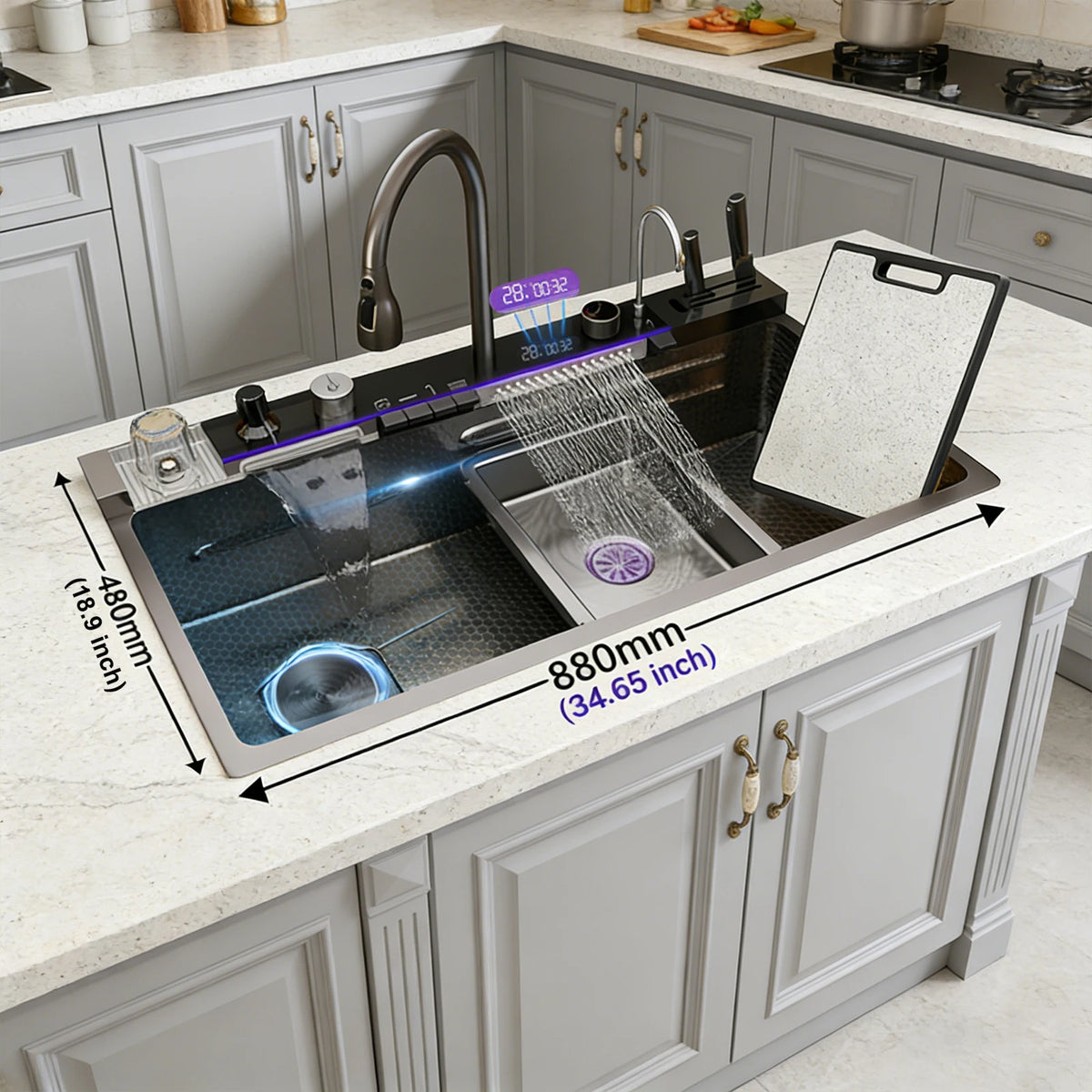 The Grandeur Waterfall Sink — Modern Luxury. Effortless Function. A Kitchen Centrepiece.