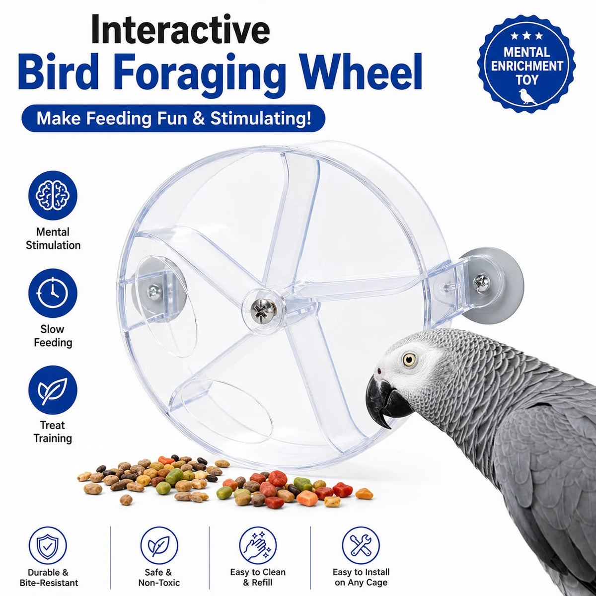 The Grand Forage Wheel — Rotating Treat Dispenser for Parrots & Macaws 🦜🌏