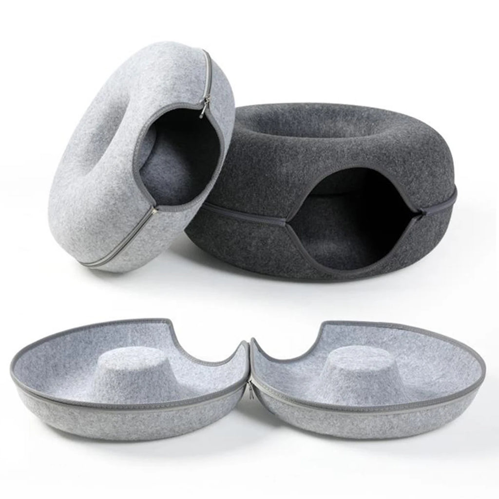 The Donut Den — 2-in-1 Felt Cat Tunnel Bed & Donut Nest for Cats 🐱🍩