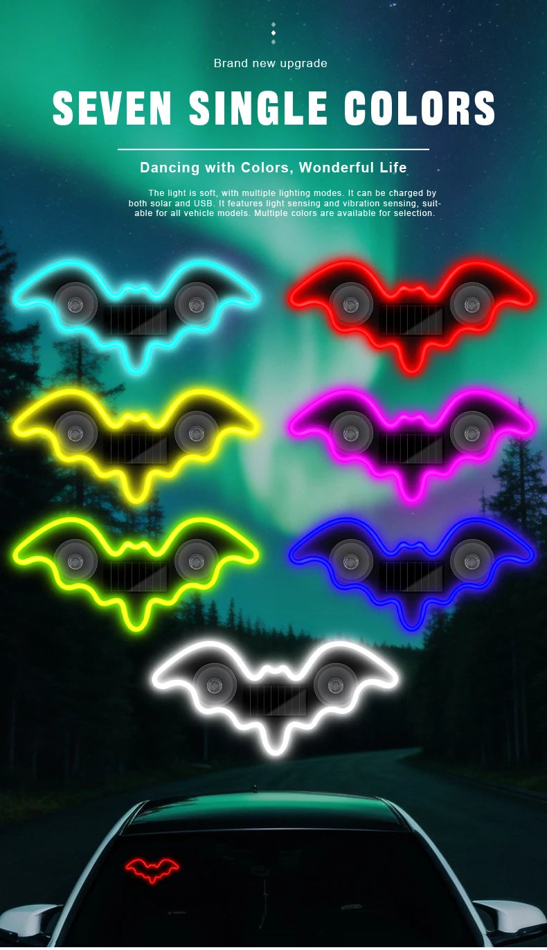 The Bat Signal — Solar Powered Bat LED Neon Atmosphere Light for Your Car 🦷💜