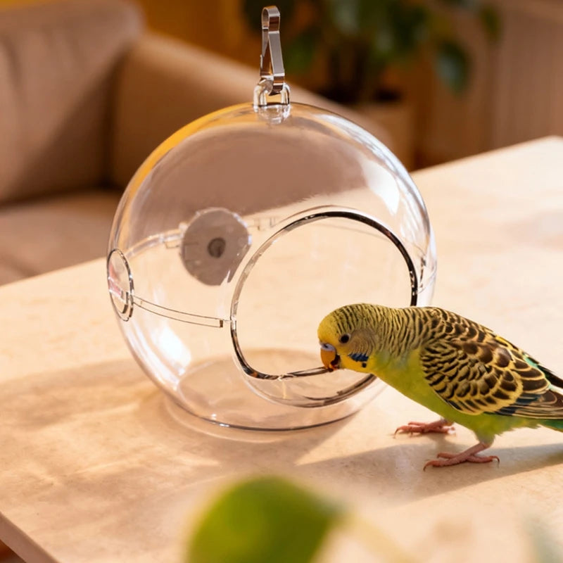 The Crystal Nest — Transparent Hanging Bird House for Parakeets & Small Parrots 🦜✨