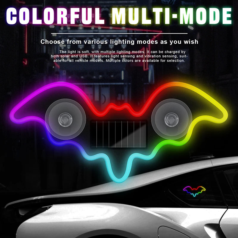 The Bat Signal — Solar Powered Bat LED Neon Atmosphere Light for Your Car 🦷💜