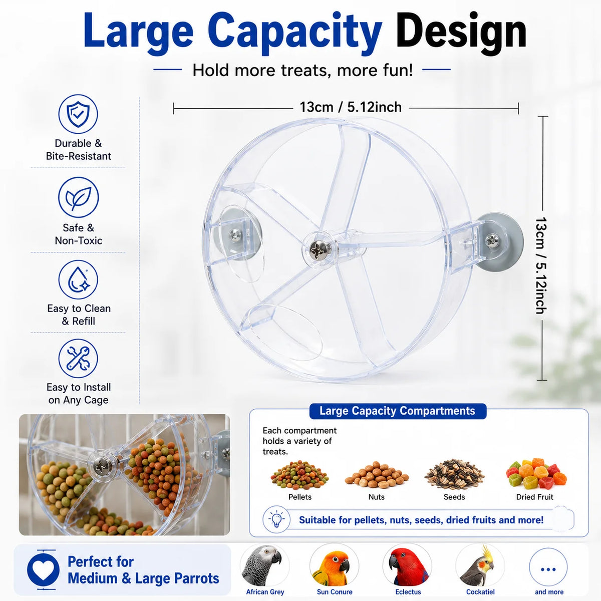 The Grand Forage Wheel — Rotating Treat Dispenser for Parrots & Macaws 🦜🌏
