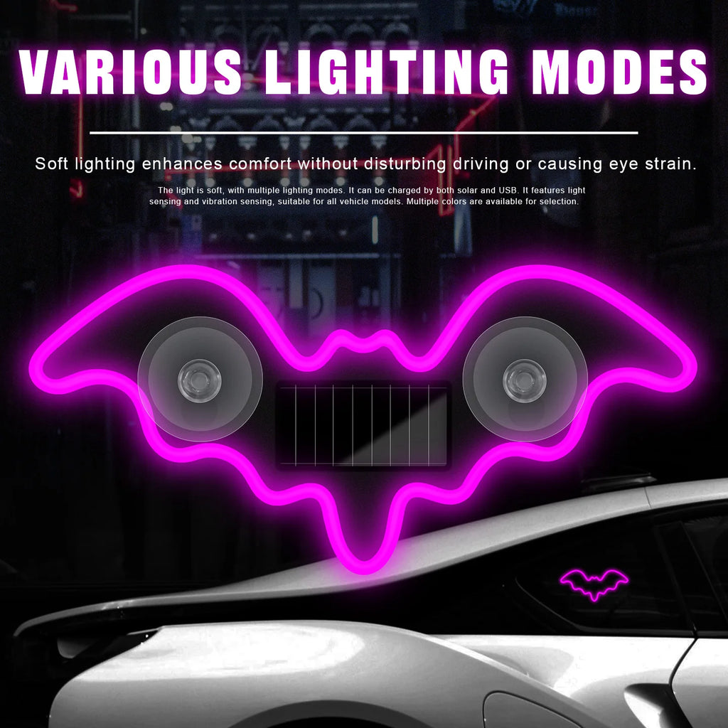 The Bat Signal — Solar Powered Bat LED Neon Atmosphere Light for Your Car 🦷💜