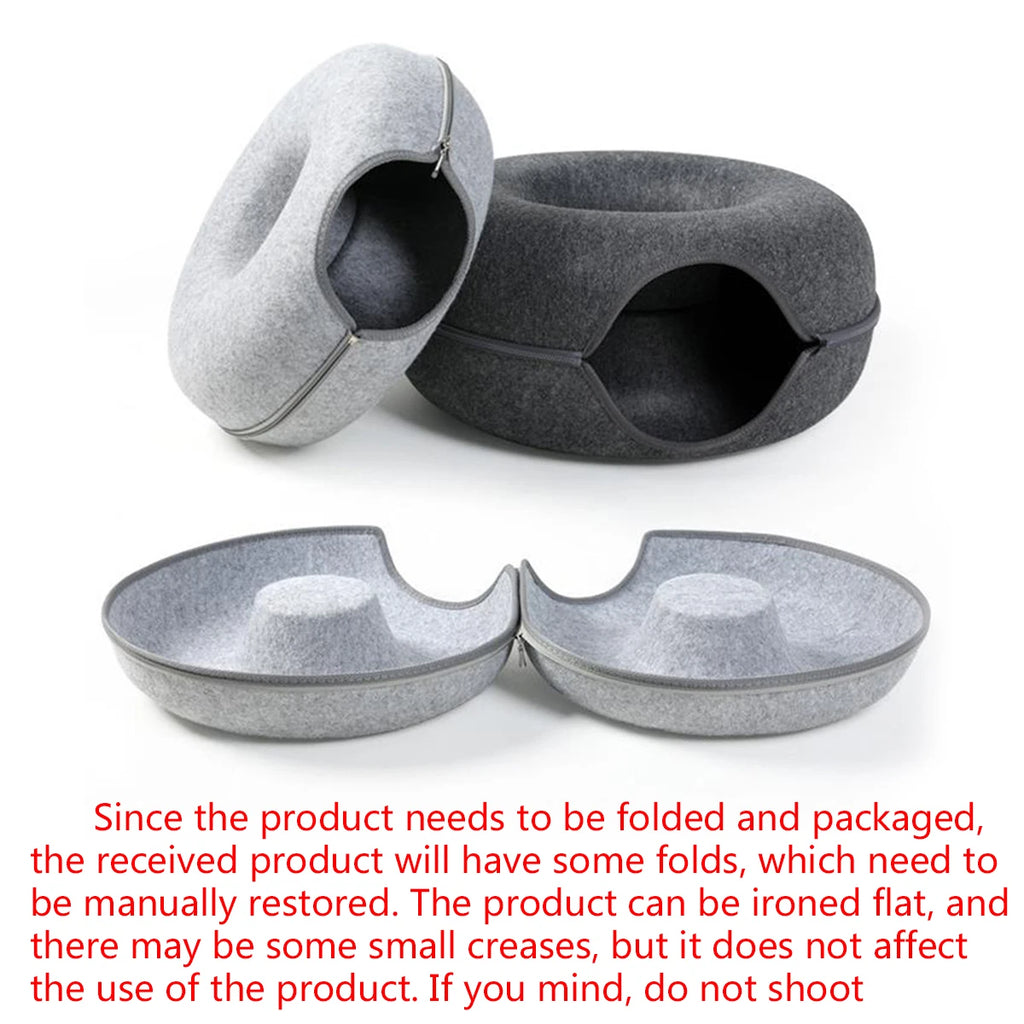 The Donut Den — 2-in-1 Felt Cat Tunnel Bed & Donut Nest for Cats 🐱🍩