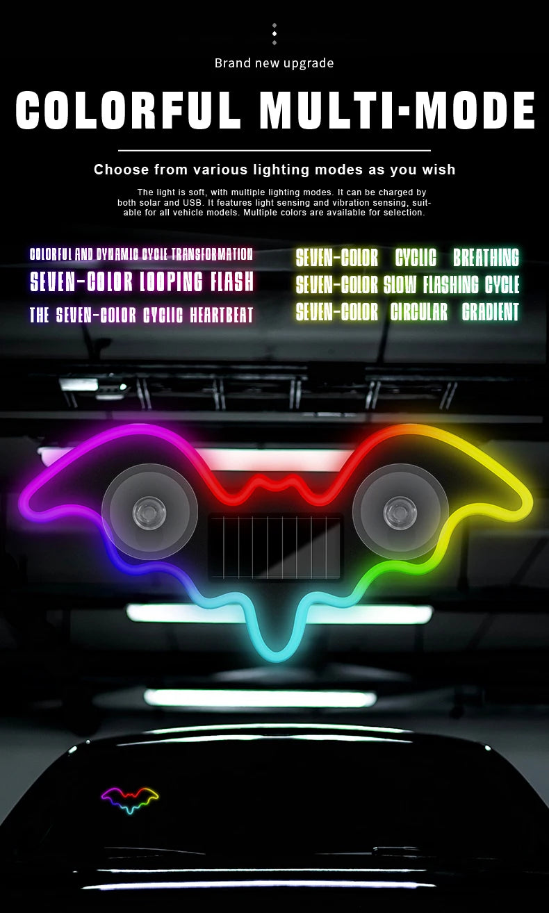 The Bat Signal — Solar Powered Bat LED Neon Atmosphere Light for Your Car 🦷💜