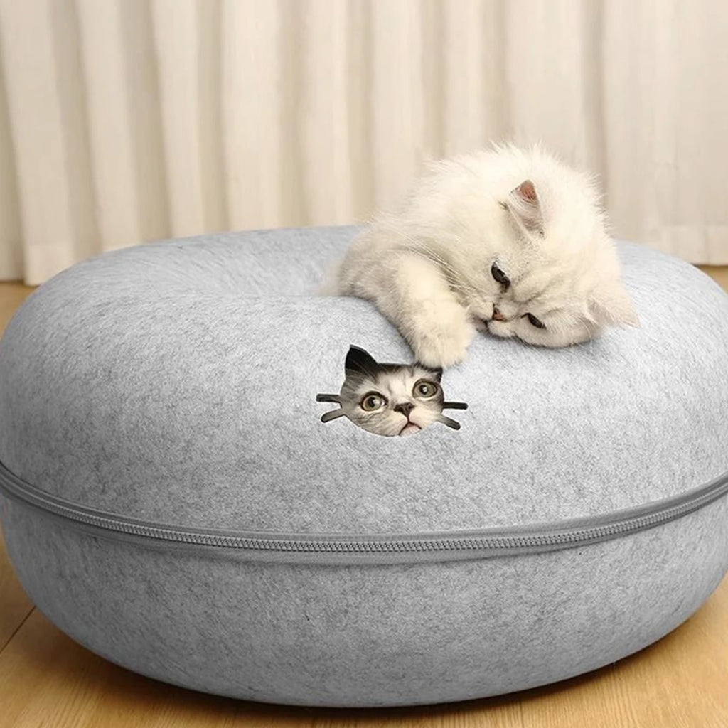 The Donut Den — 2-in-1 Felt Cat Tunnel Bed & Donut Nest for Cats 🐱🍩