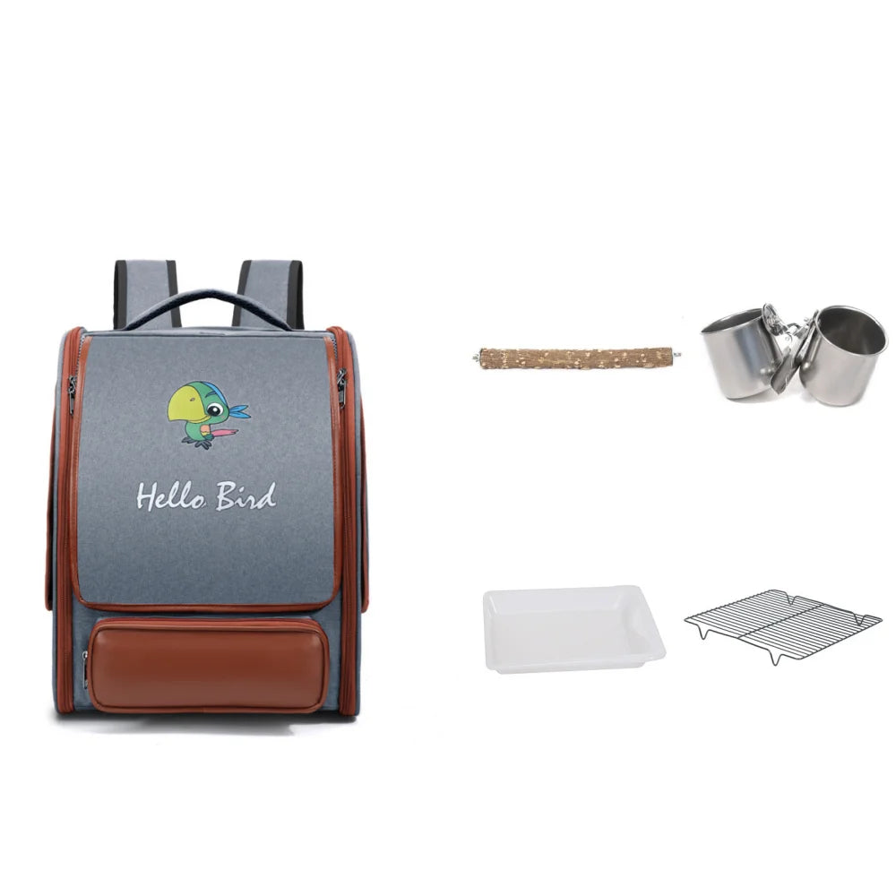 The Wing & Wander — Portable Bird Backpack Carrier with Perch & Tray 🦜✨