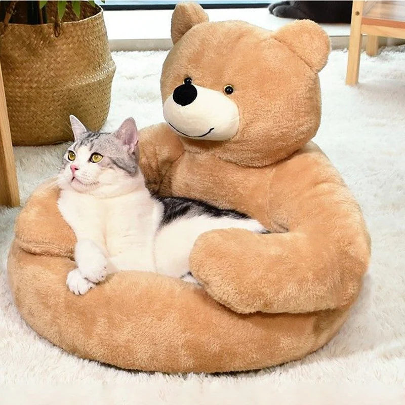 The Bear Hug Bed — Plush Semi-Enclosed Pet Nest for Dogs & Cats Who cuddle in Style 🐾🦎
