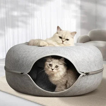 The Donut Den — 2-in-1 Felt Cat Tunnel Bed & Donut Nest for Cats 🐱🍩
