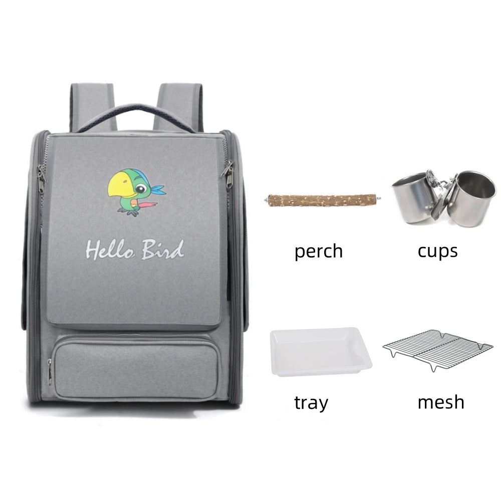 The Wing & Wander — Portable Bird Backpack Carrier with Perch & Tray 🦜✨