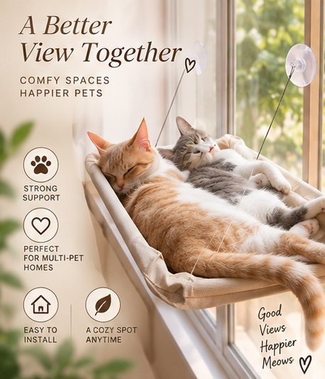 The Sky Lounge — Suction Cup Window Hammock Bed for Cats 🐈✨
