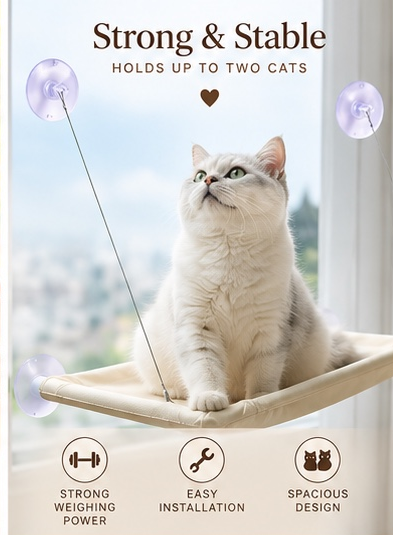 The Sky Lounge — Suction Cup Window Hammock Bed for Cats 🐈✨